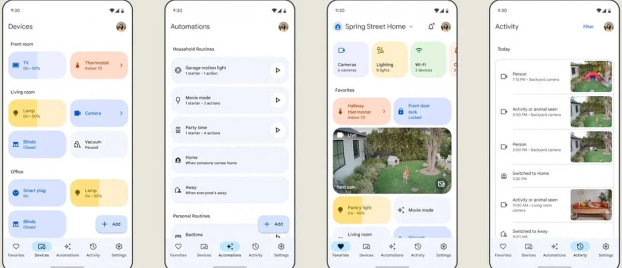 Google Home app interface mobile