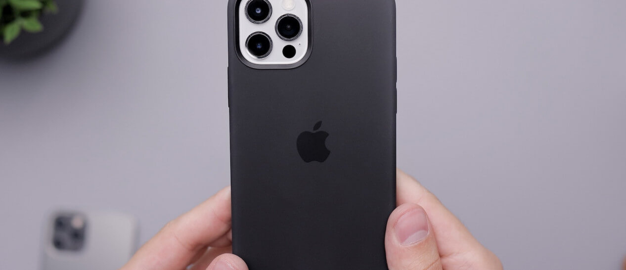 iPhone in black case
