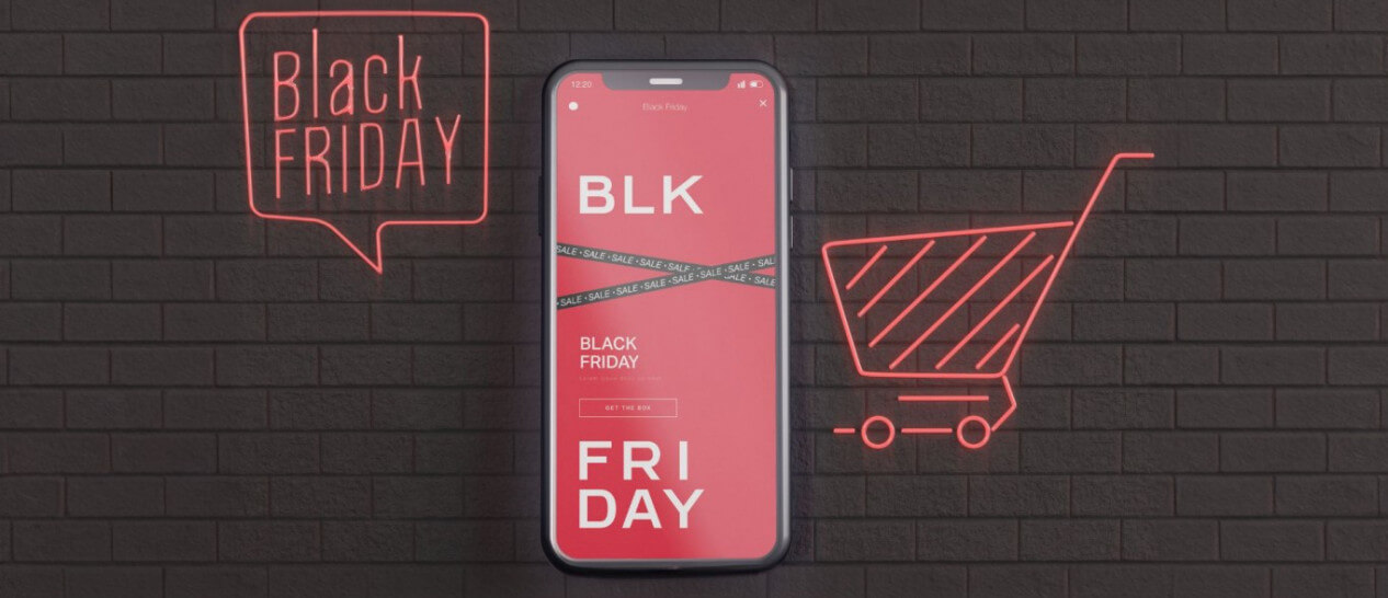 black friday neon sign with smartphone