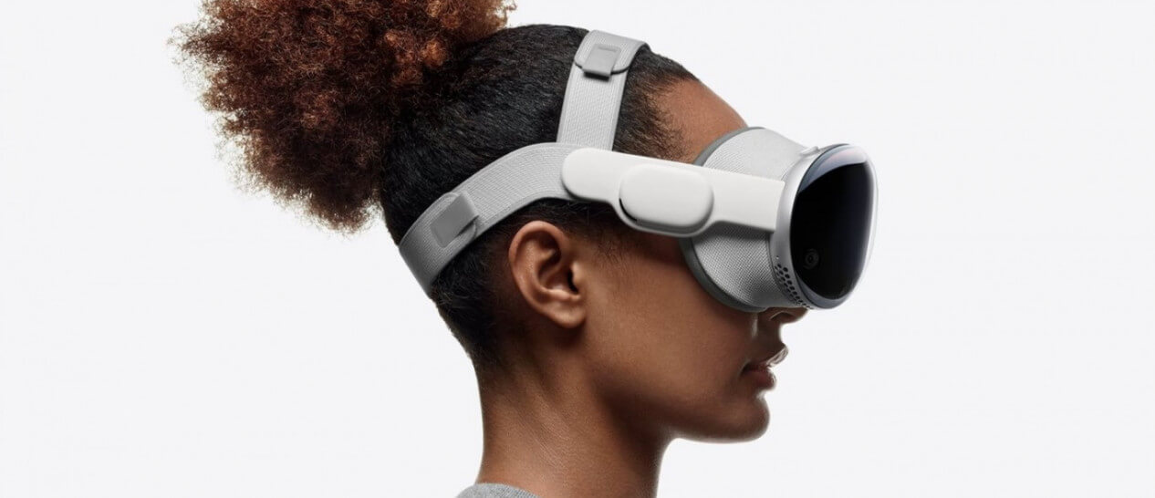 young woman wearing apple vision pro