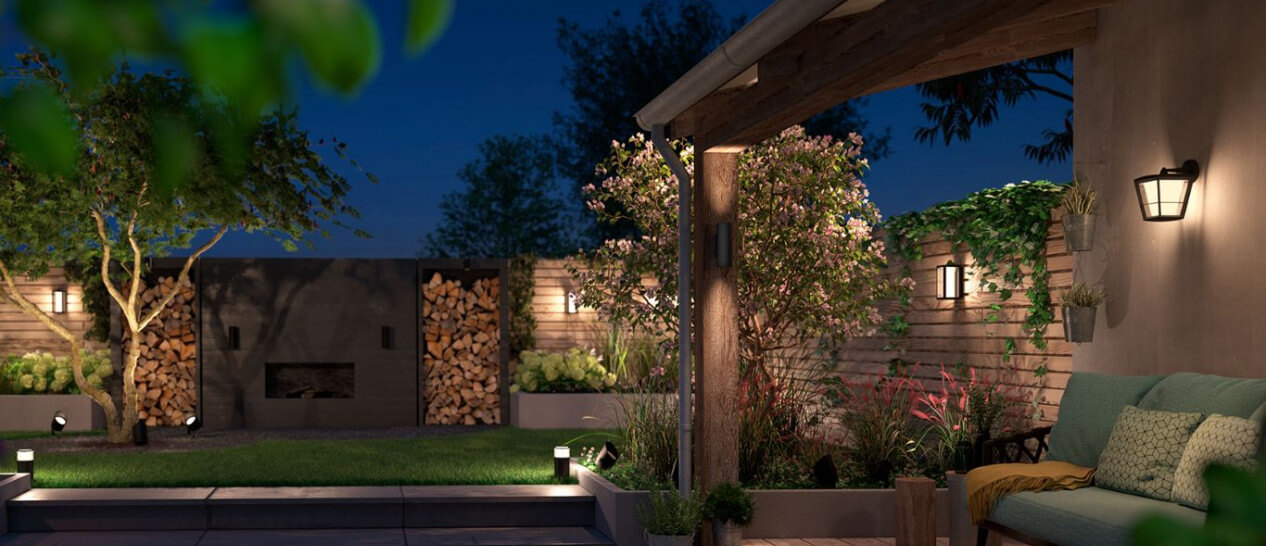 garden with smart lights
