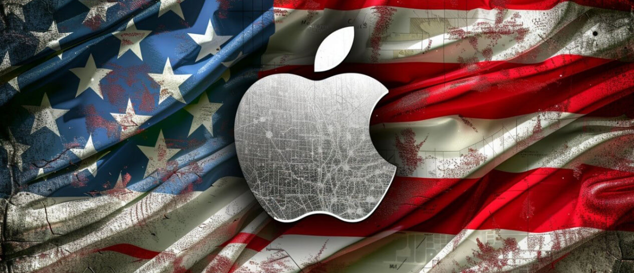 apple logo with USA flag background