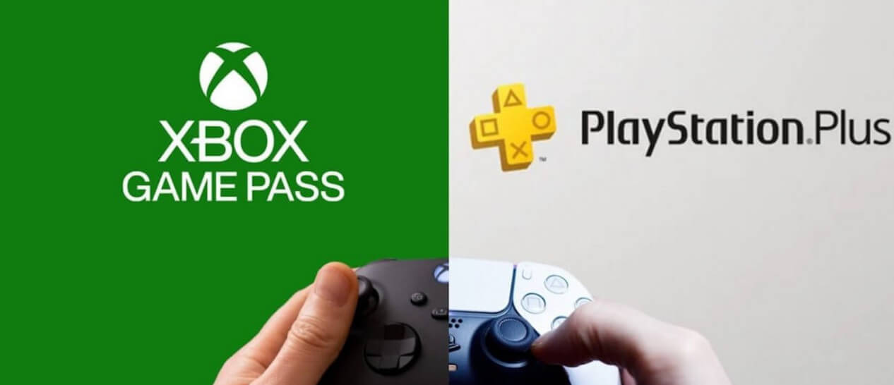 xbox game pass & playstation plus logo wih controller
