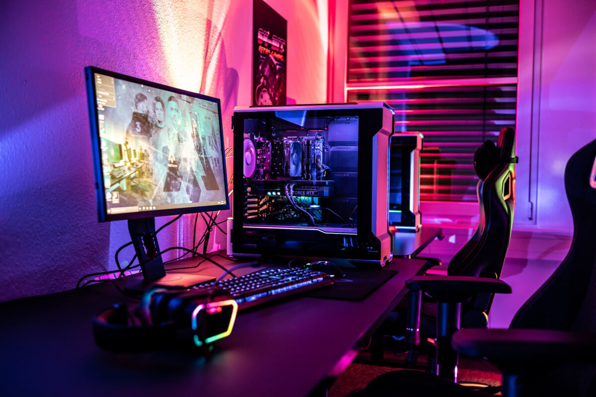 gaming monitor on gaming desk