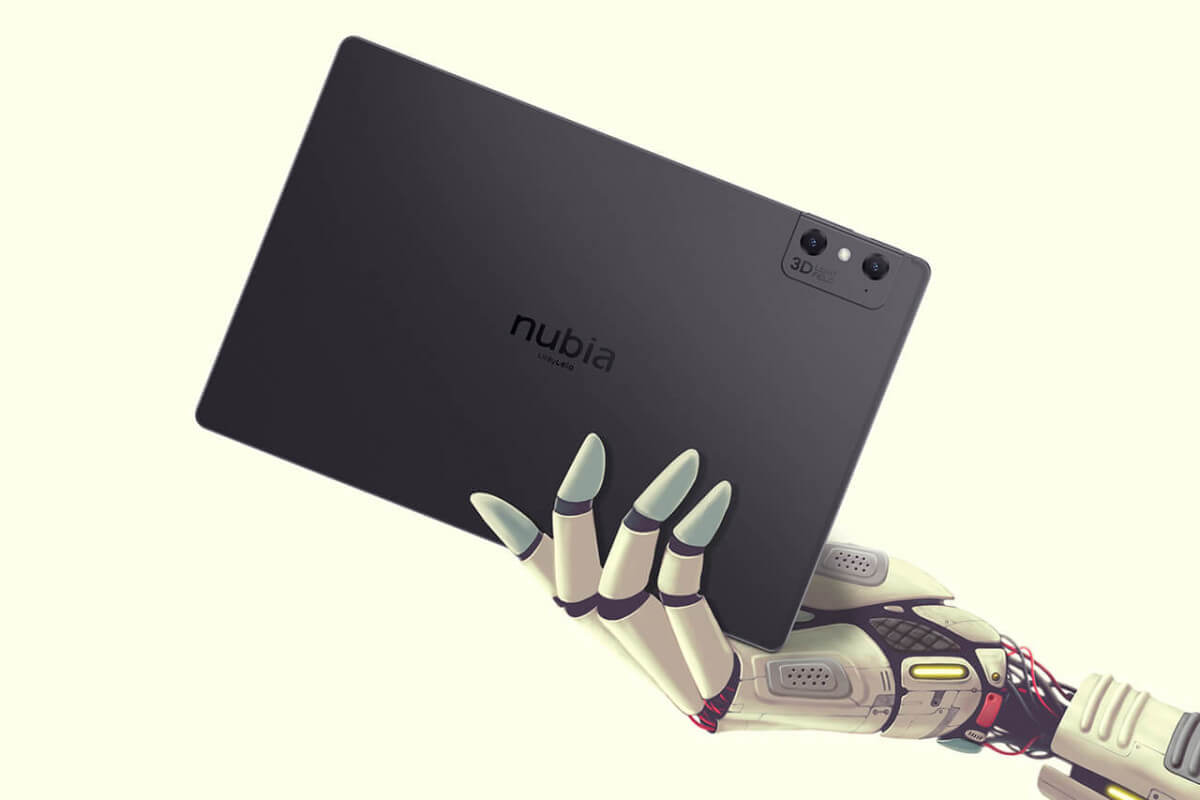robotic hand holding nubia Pad 3D