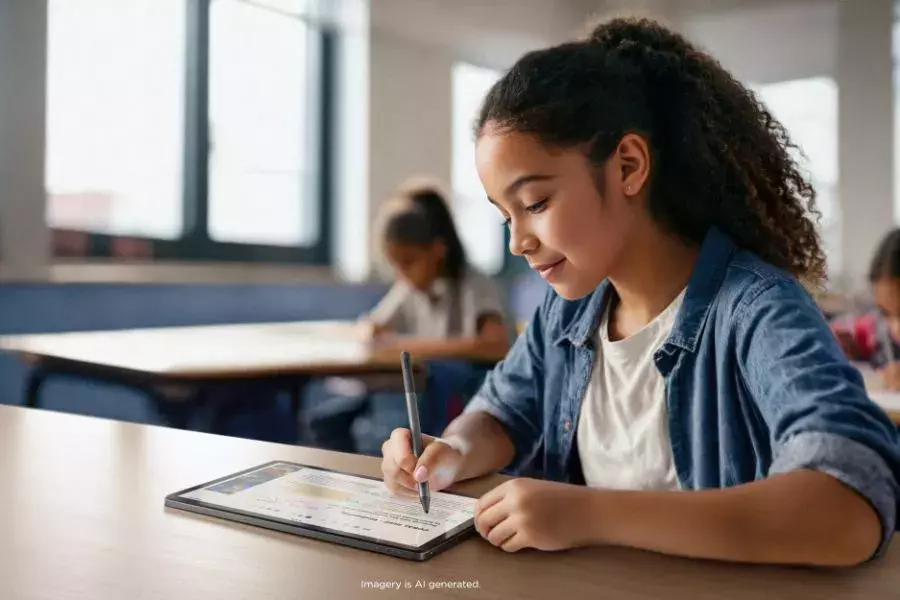 LENOVO Tab M11 young girl taking notes with tab pen in LENOVO Tab M11