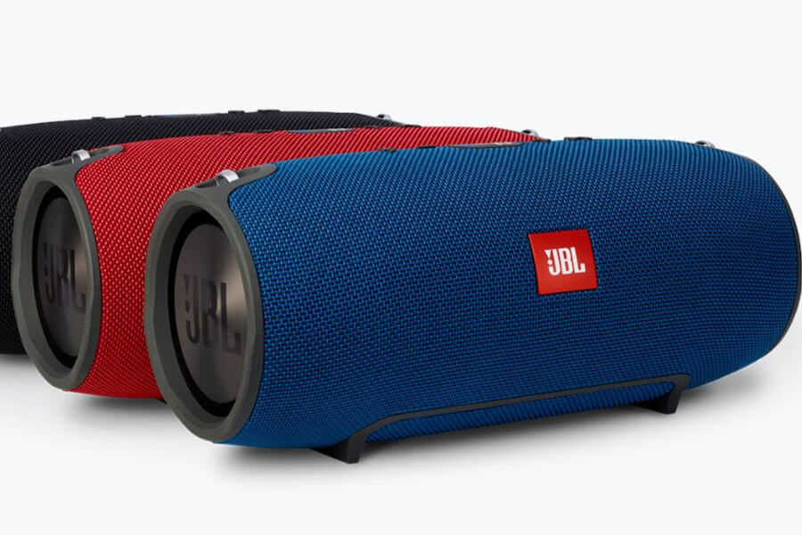 blue and red jbl bluetooth speakers
