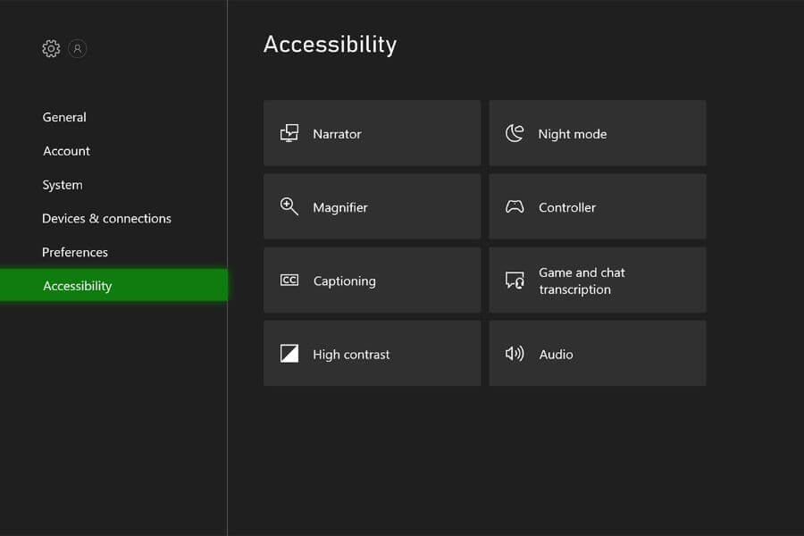 xbox accessibility settings menu