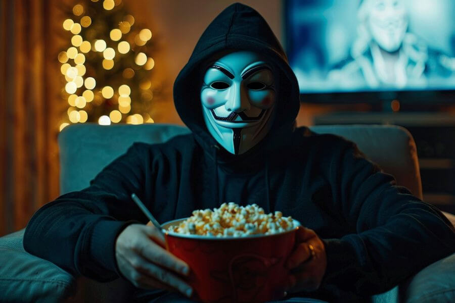 tv hacker with v for vendetta mask
