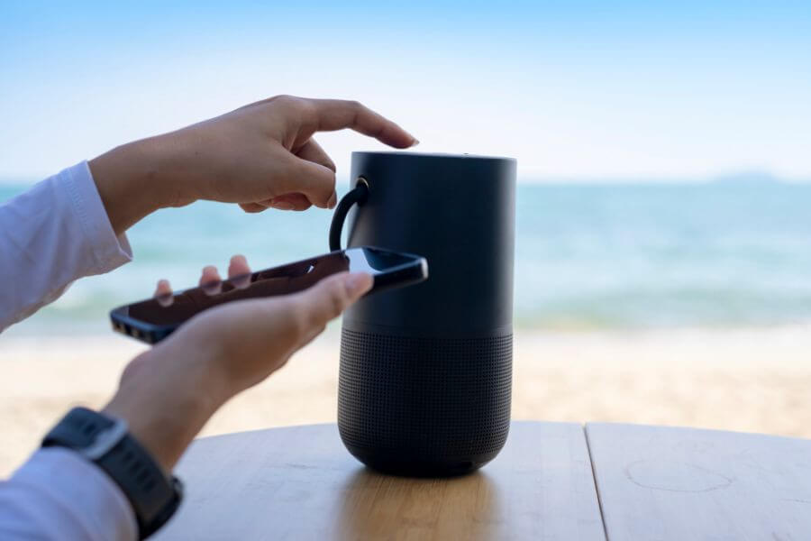 bluetooth speaker at beach