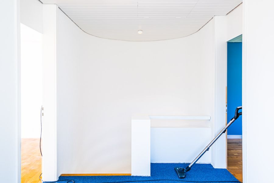 vacuum cleaner on blue carpet