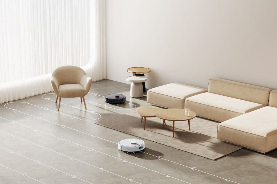 white XIAOMI Robot Vacuum S20 in living room