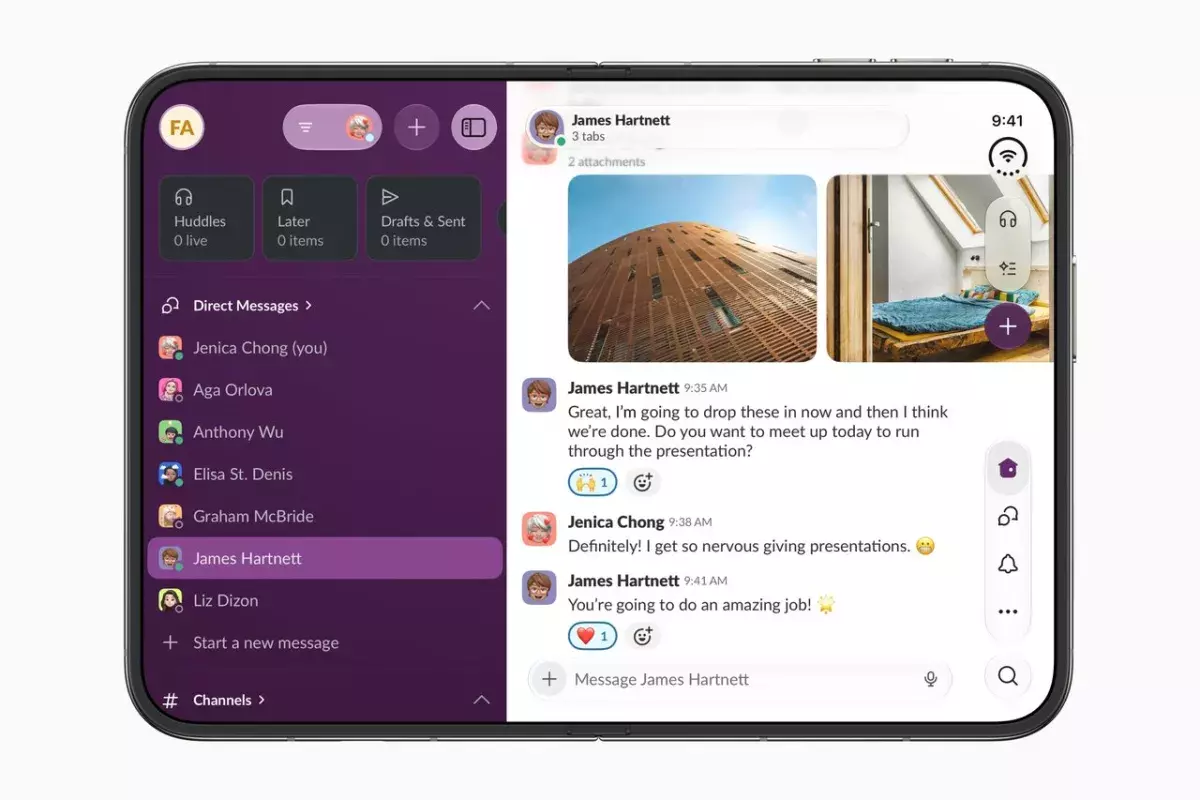 Το multitasking γίνεται παιχνίδι στο iPhone Duo, ενώ ουκ ολίγες εφαρμογές (όπως π.χ. το Slack) εκμεταλλεύονται στο έπακρο το έξτρα real estate που τους προσφέρει η μεγαλύτερη οθόνη της συσκευής